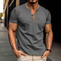 Fashion Short-sleeved Polo Shirt Summer Button V-neck T-shirt Tops Mens Clothing - Luxovo.cc