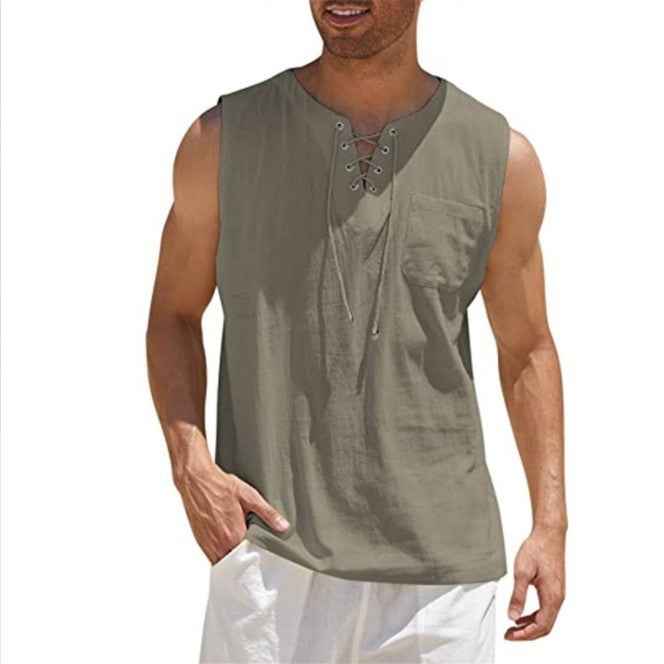 Summer Tank Vest Men Shirt Collar Tie Short Sleeve T-Shirt - Luxovo.cc