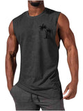 Coconut Tree Embroidery Vest Summer Beach Tank Tops Workout Muscle Men Sports Fitness T-shirt - Luxovo.cc