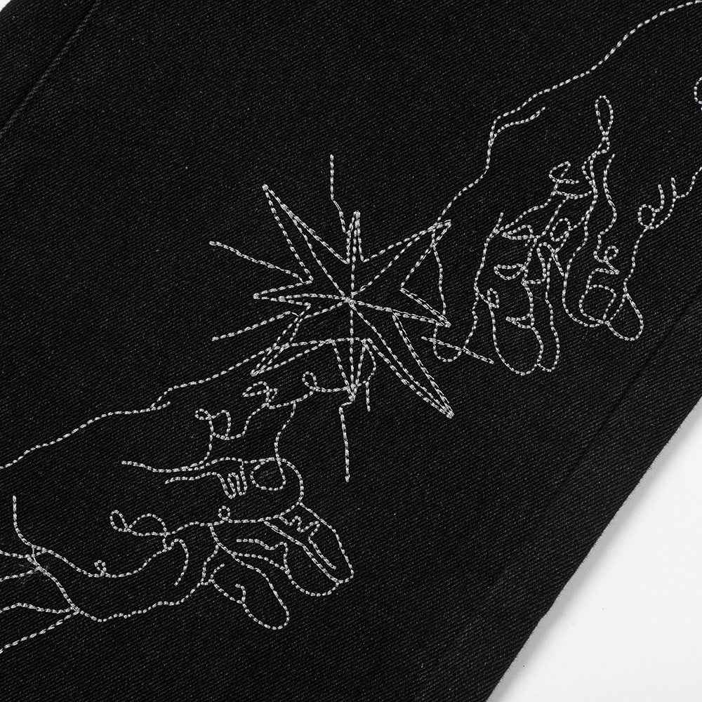 Line Embroidery Straight Jeans Men