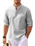 Men's Casual Shirt  Long Sleeve Stand Collar Solid Color Shirt Mens Clothing - Luxovo.cc