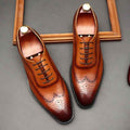 Leather Shoes Men's British Pointed Toe Business Formal Wear Lace-up Shoes Men - Luxovo.cc