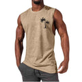 Coconut Tree Embroidery Vest Summer Beach Tank Tops Workout Muscle Men Sports Fitness T-shirt - Luxovo.cc