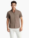 Solid-color Short-sleeved Lapel Shirt Summer Breathable Cotton And Linen Top Mens Clothing - Luxovo.cc