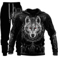 3D Wolf Print Tracksuit Men Sportswear Hooded Sweatsuit Two Piece Outdoors Running Fitness Mens Clothing Jogging Set - Luxovo.cc