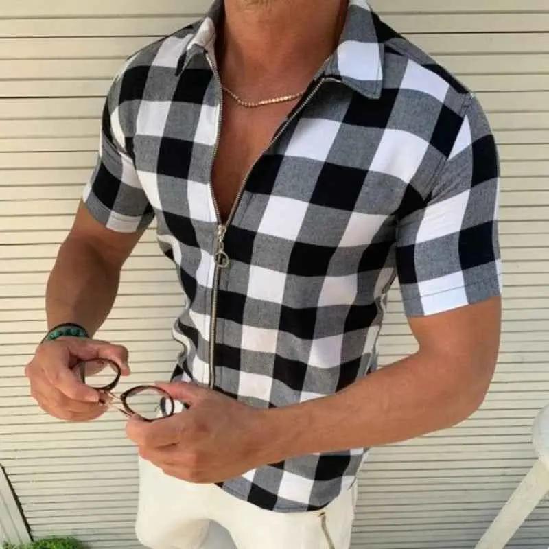 Plaid Zipper Short Sleeve T-Shirt for Men – Essential Summer Clothing - Luxovo.cc
